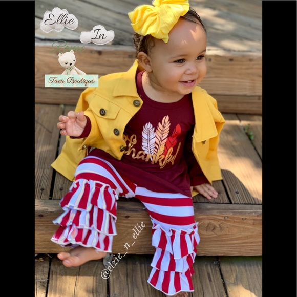 🍁Toddler Thanksgiving Top & Ruffle Bottom12M 2T - Picture 2 of 6